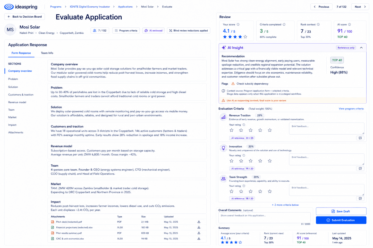 AI-assisted evaluate application screen